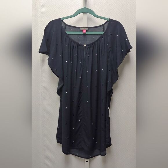 Vince Camuto Soho Pindot Flutter Sleeve Keyhole Blouse Sz 1X - Picture 3 of 11